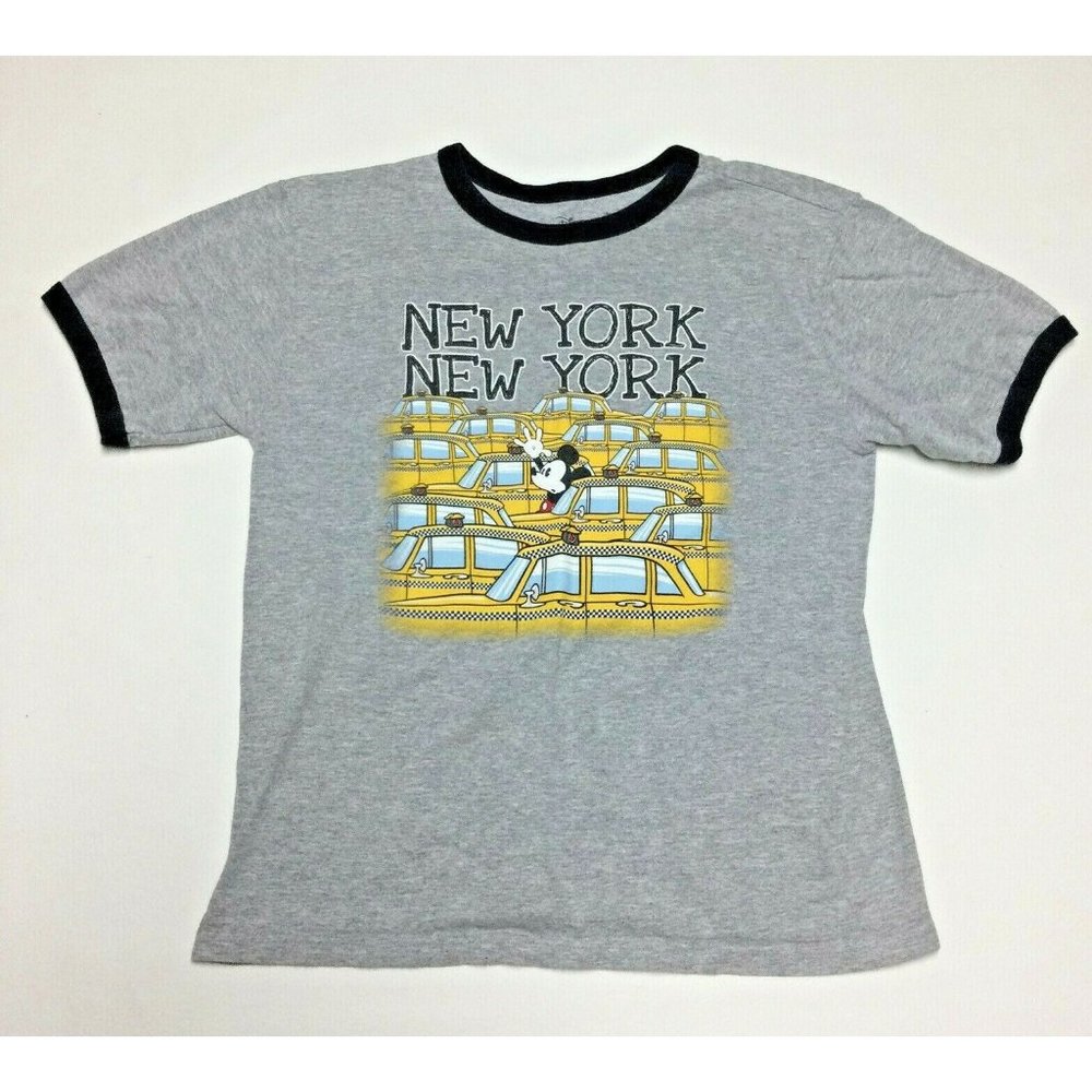 Disney Store Mickey Mouse New York Boys T-shirt Size L 10 12 Gray Graphic Tee A